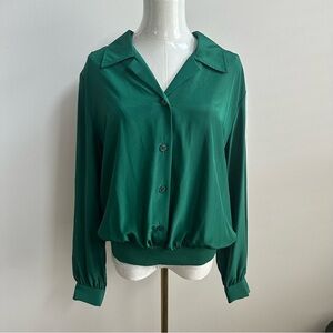 Vintage Womens‎ Sz 14 Relaxed Fit Button Up Blouse Office Casual St Paddys Day